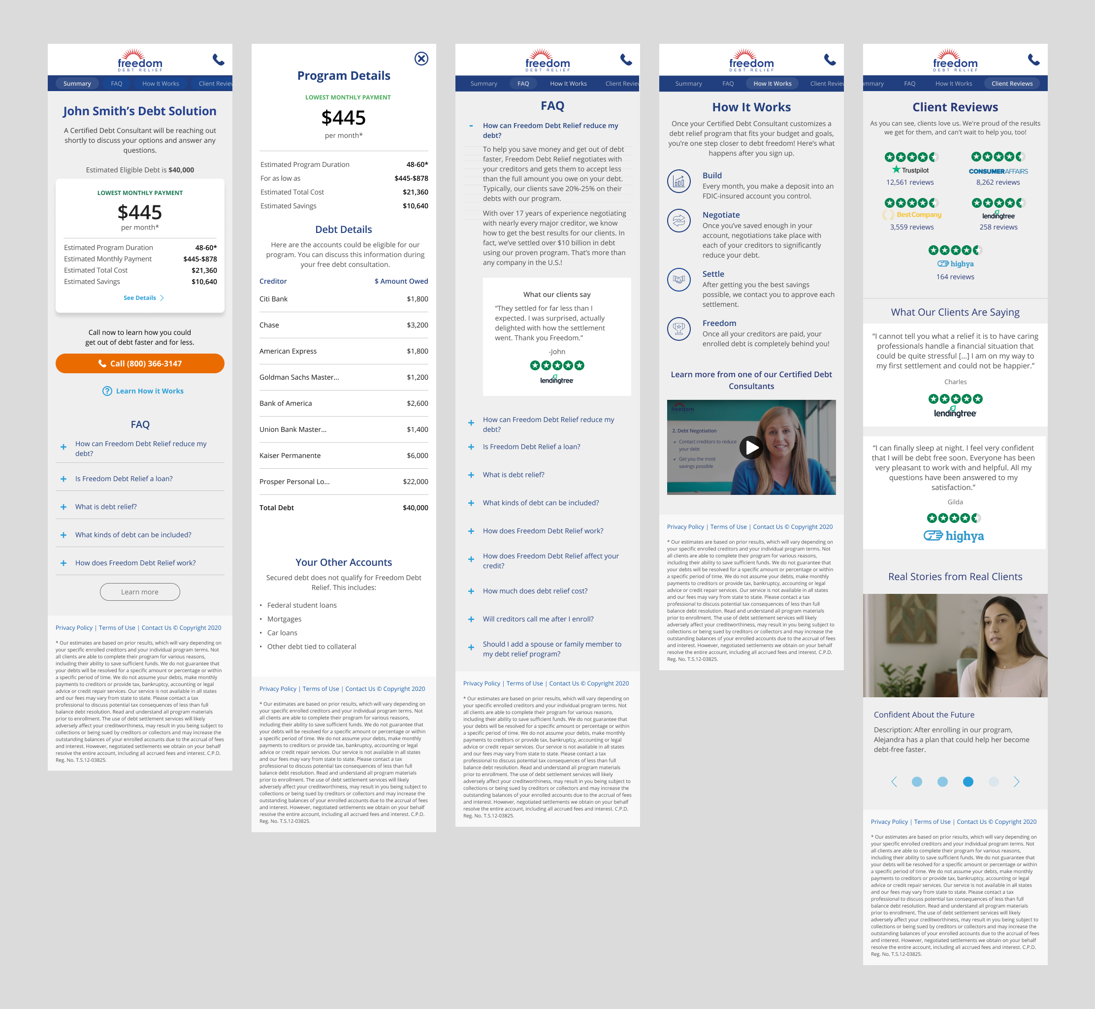 Prototype screens and iterations